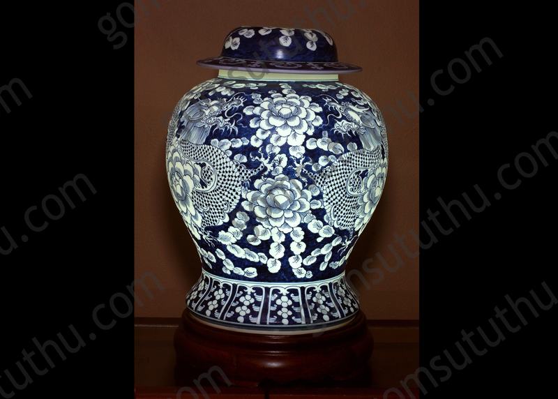 Đèn rồng hoa dáng chóe Xanh Coban